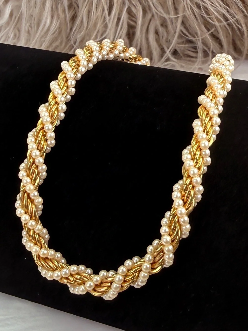 Vintage Napier Faux Pearl Rope Chain Gold Tone Necklace Signed Designer